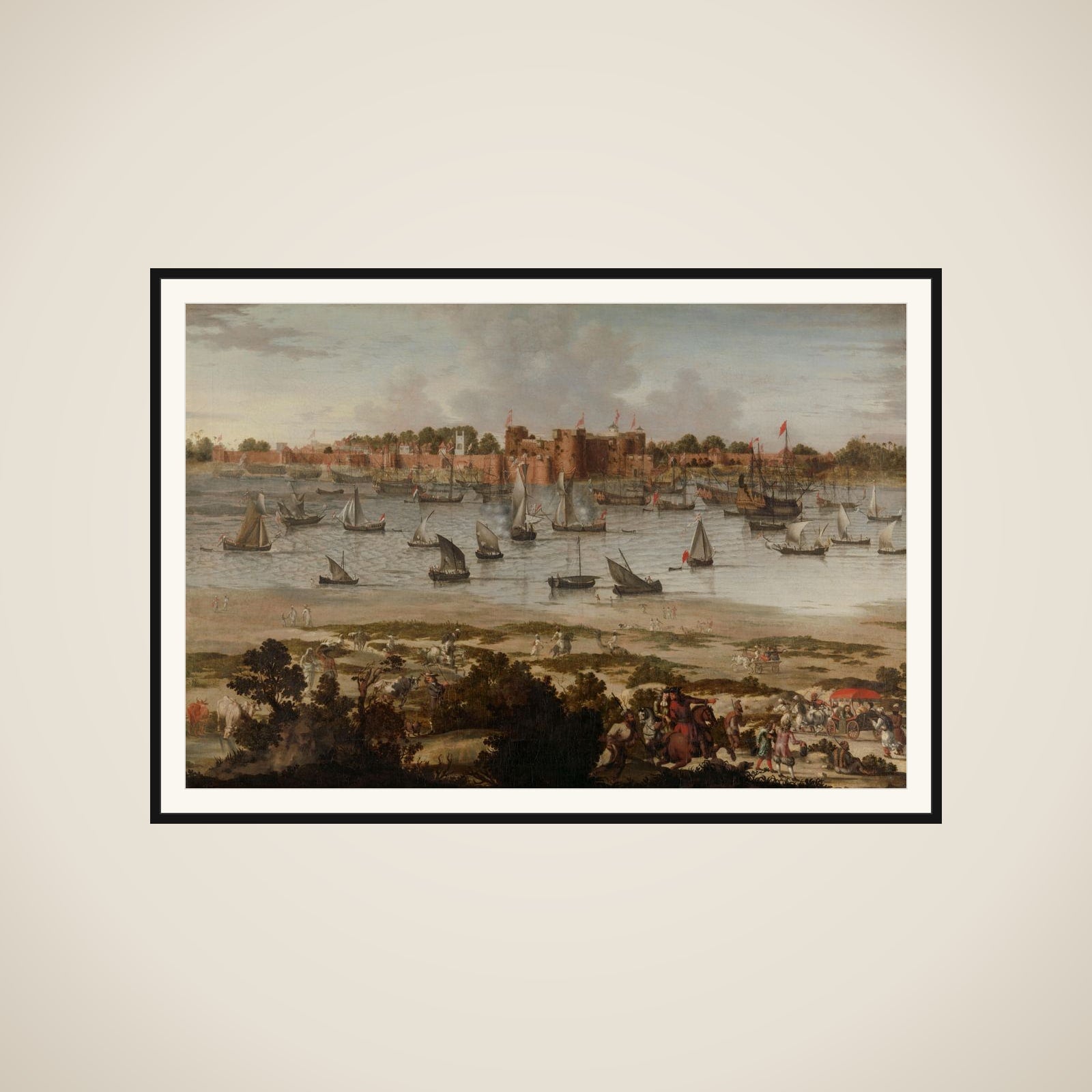 View of the Harbor of Sūrat (Gujarāt) framed