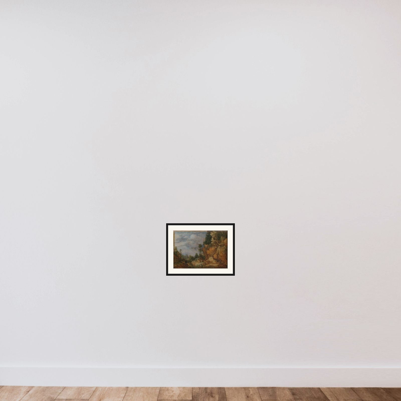 Rocky Landscape with Deer and Goats framed — shown to scale