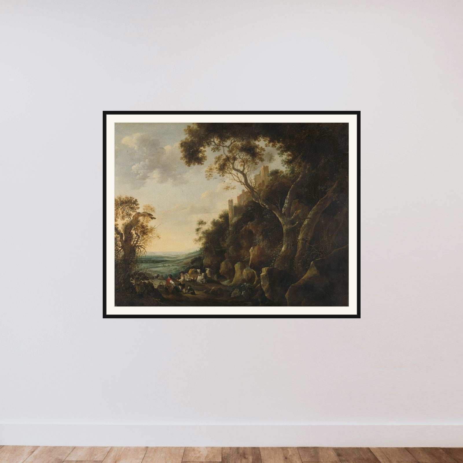 Landscape with Herdsmen framed — shown to scale