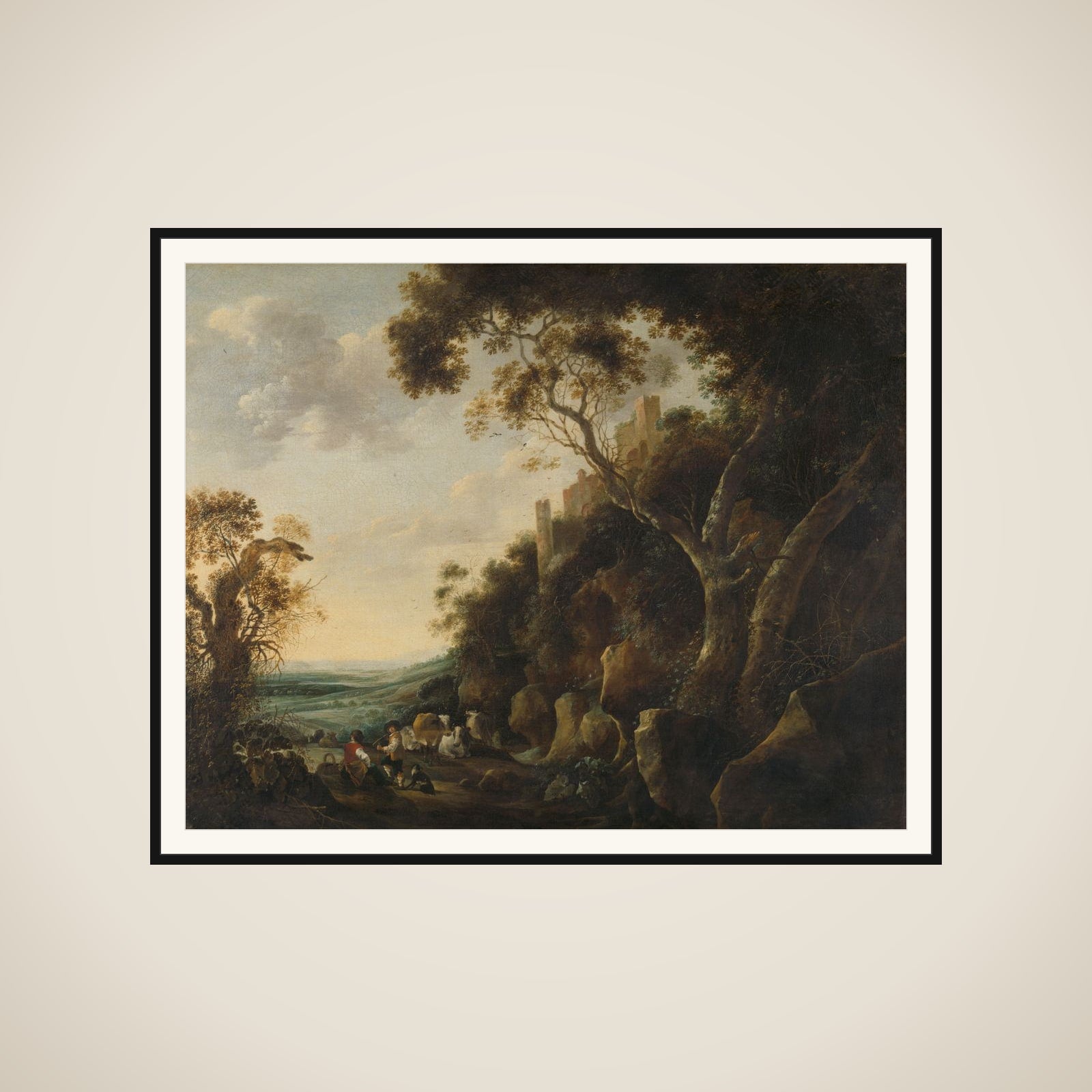 Landscape with Herdsmen framed