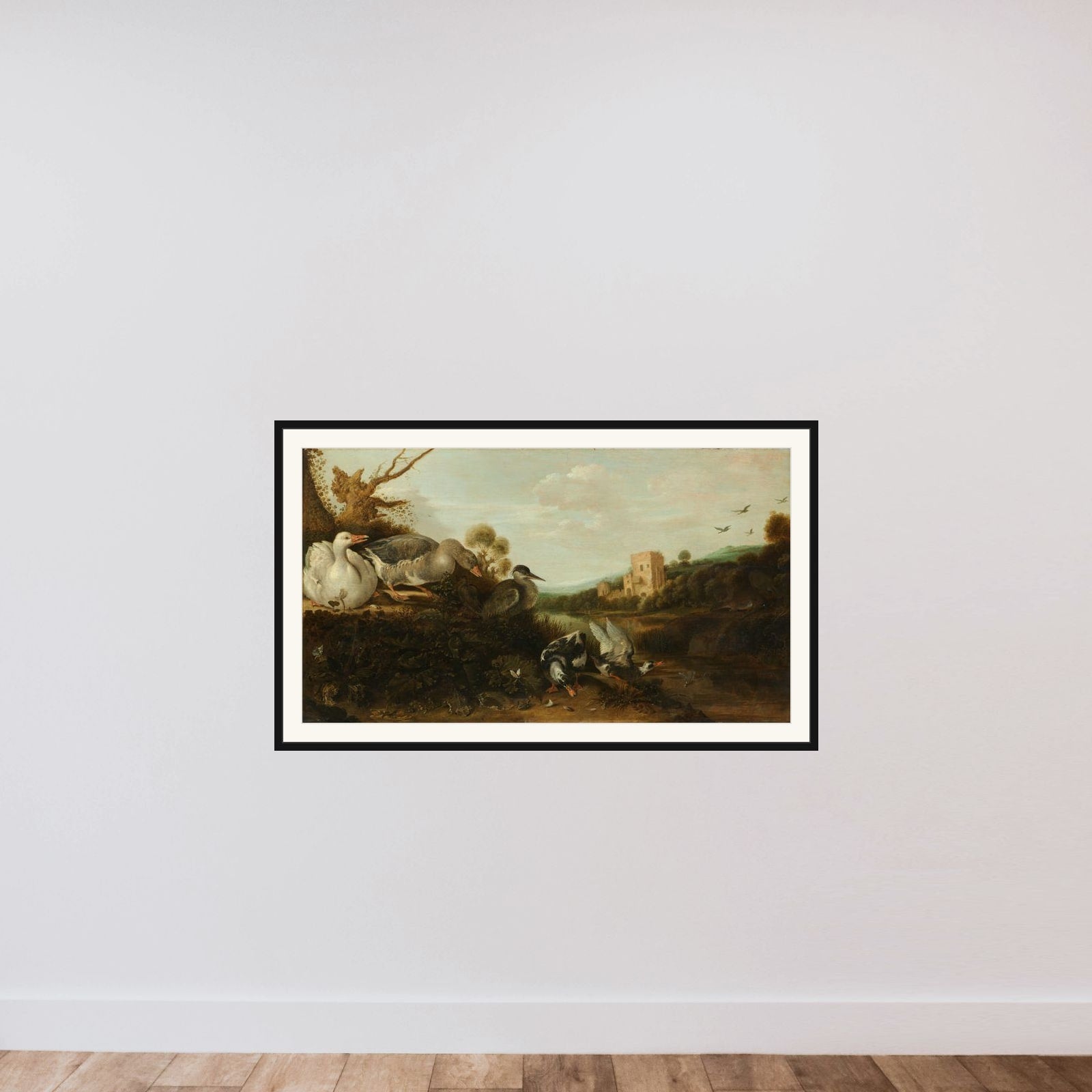 Waterfowl framed — shown to scale