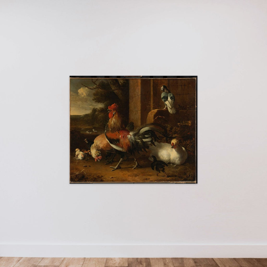 A Poultry Yard unframed — shown to scale