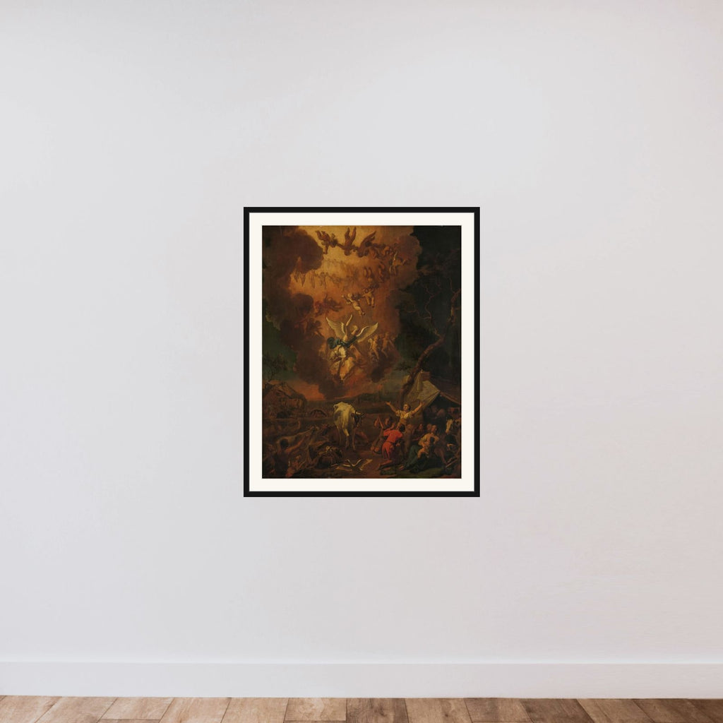 The Annunciation to the Shepherds framed — shown to scale