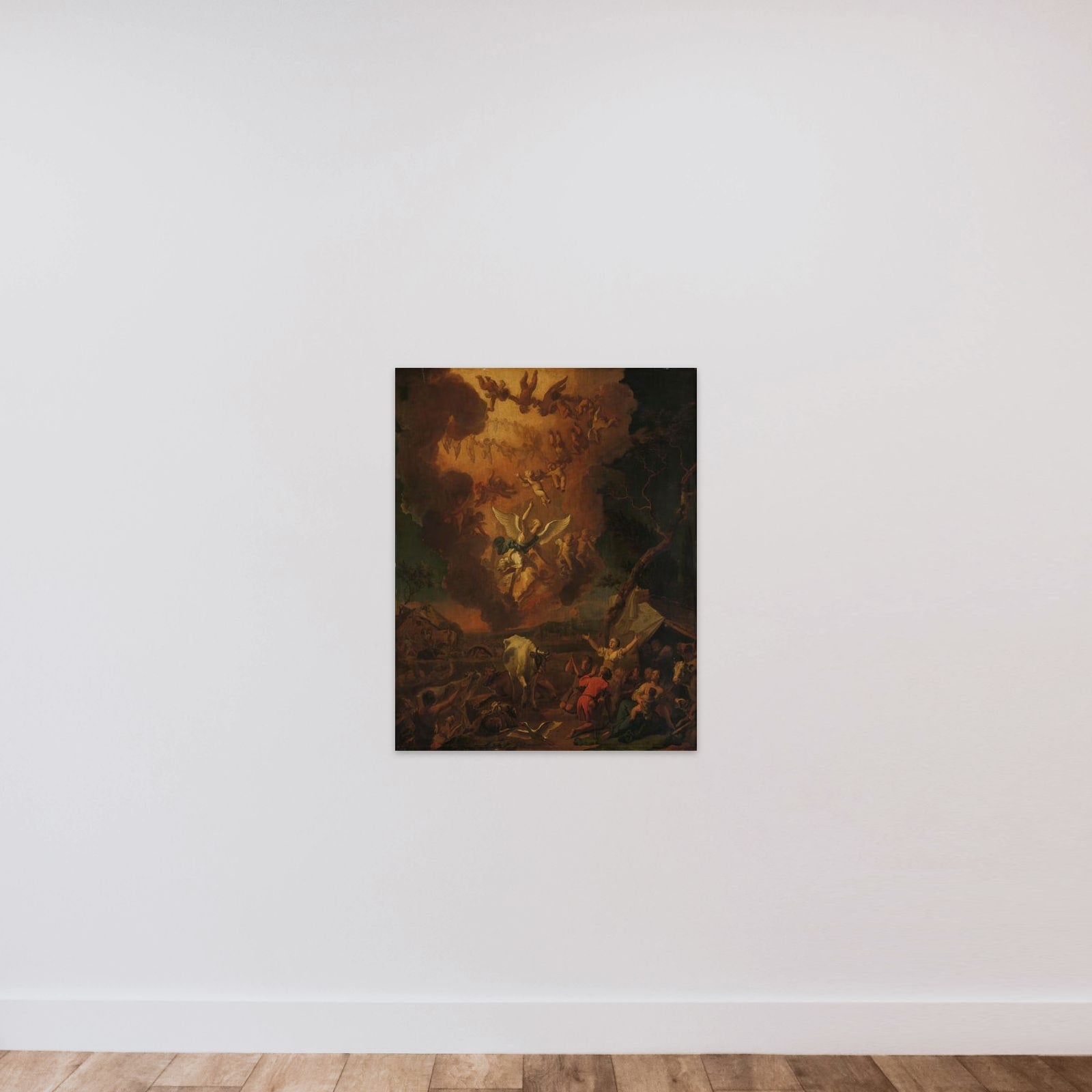 The Annunciation to the Shepherds unframed — shown to scale