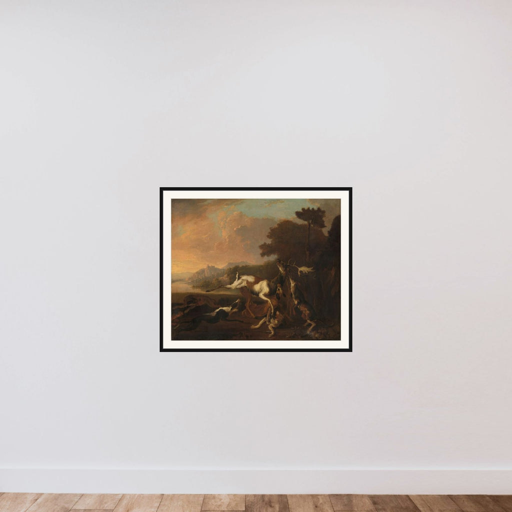 The Deer Hunt framed — shown to scale