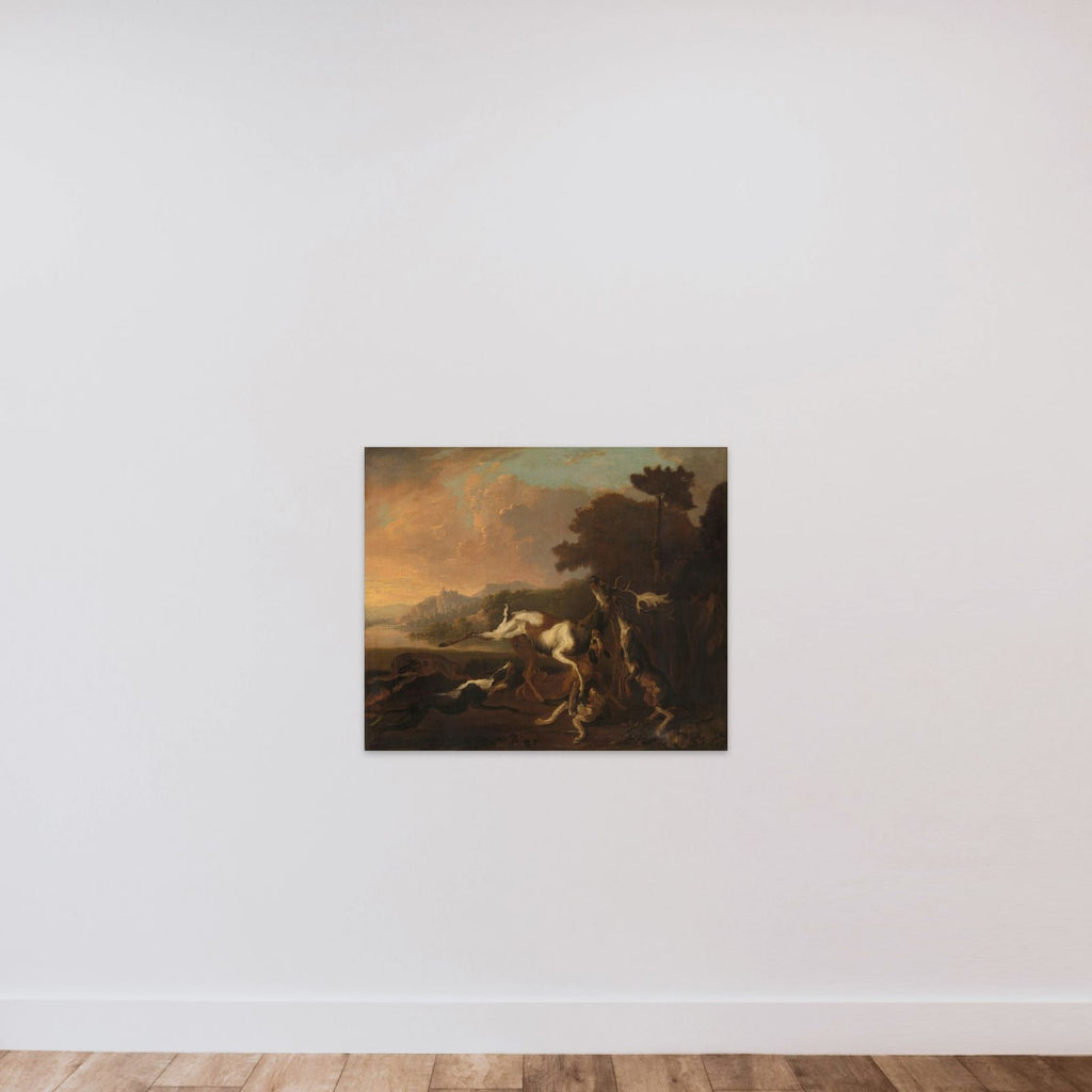 The Deer Hunt unframed — shown to scale