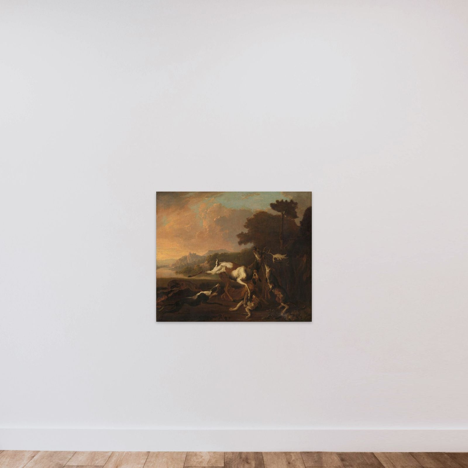 The Deer Hunt unframed — shown to scale