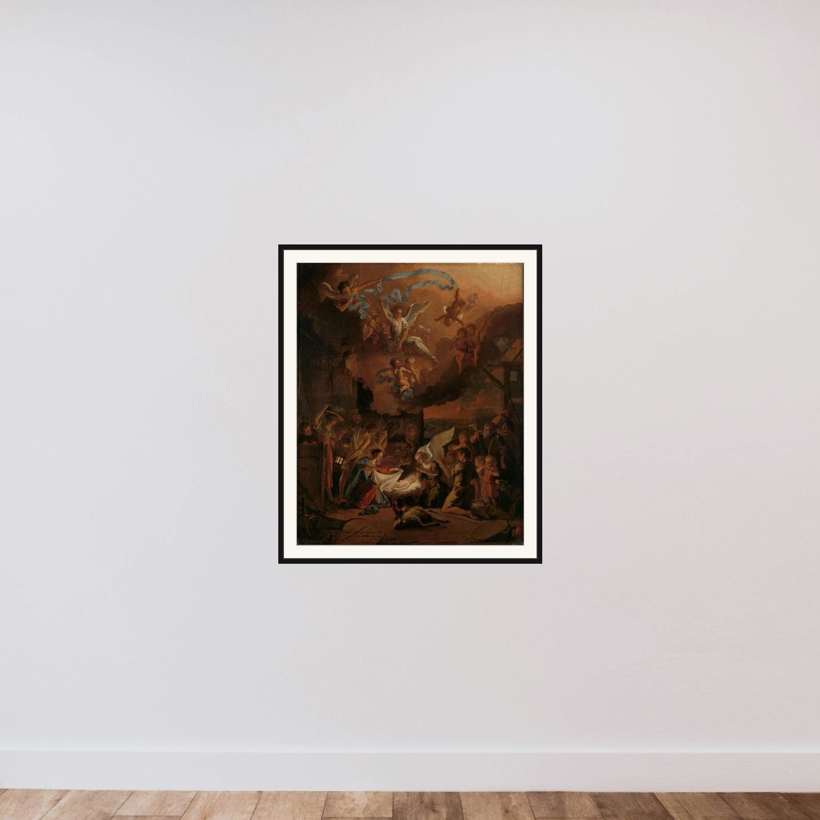 The Adoration of the Shepherds framed — shown to scale
