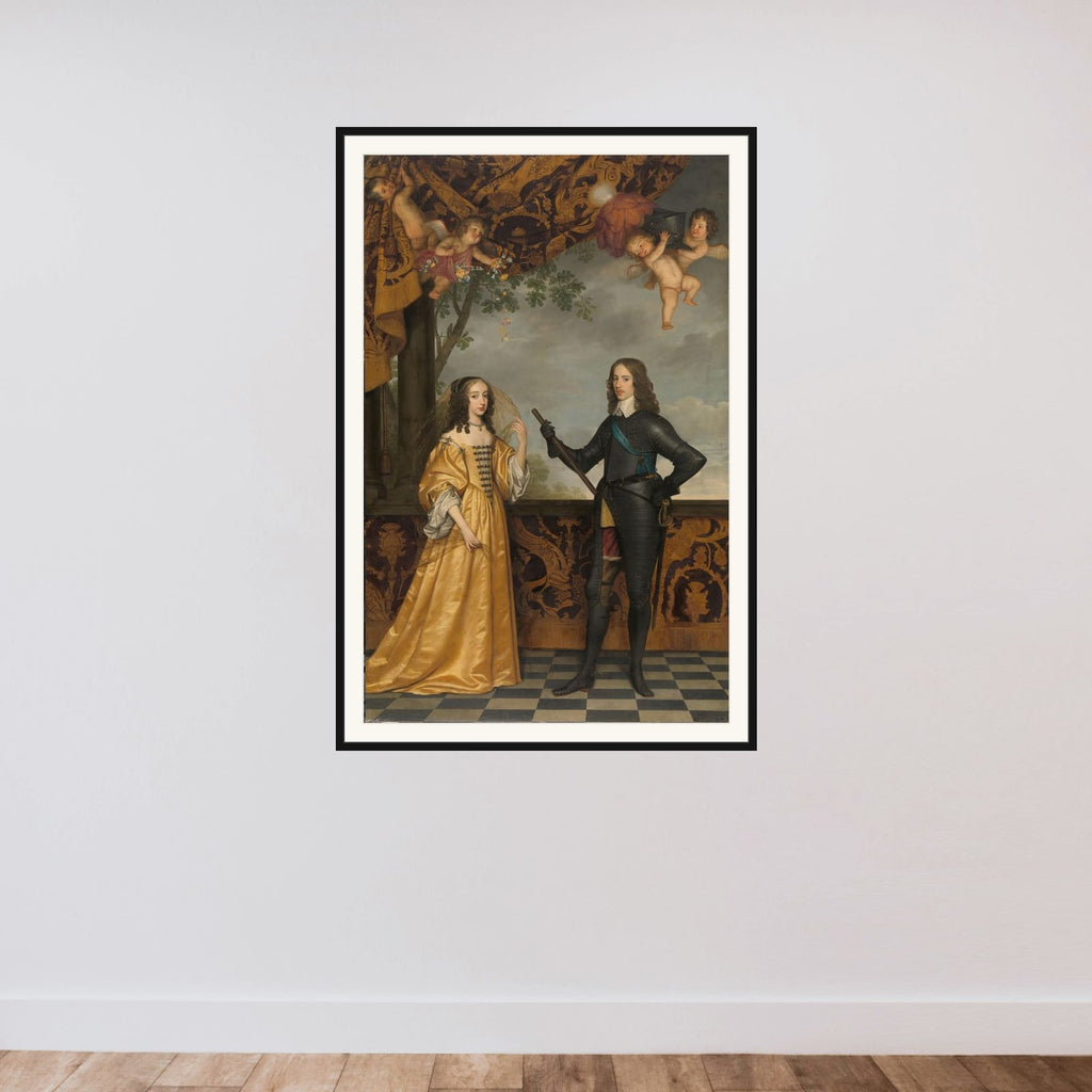 Portrait of Willem II (1626-1650), Prince of Orange, and his Wife Mary Stuart (1631-1660) framed — shown to scale