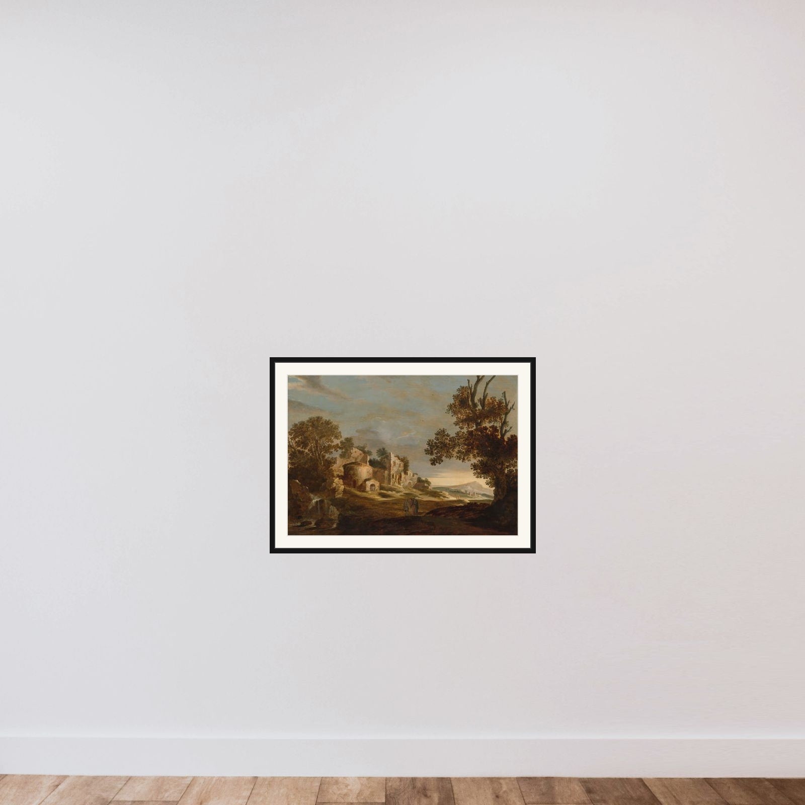 Landscape with Journey to Emmaus framed — shown to scale