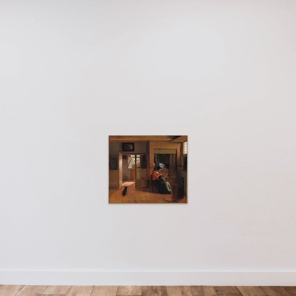 Interior with a Mother Delousing her Child's Hair, known as 'A Mother's Duty' unframed — shown to scale
