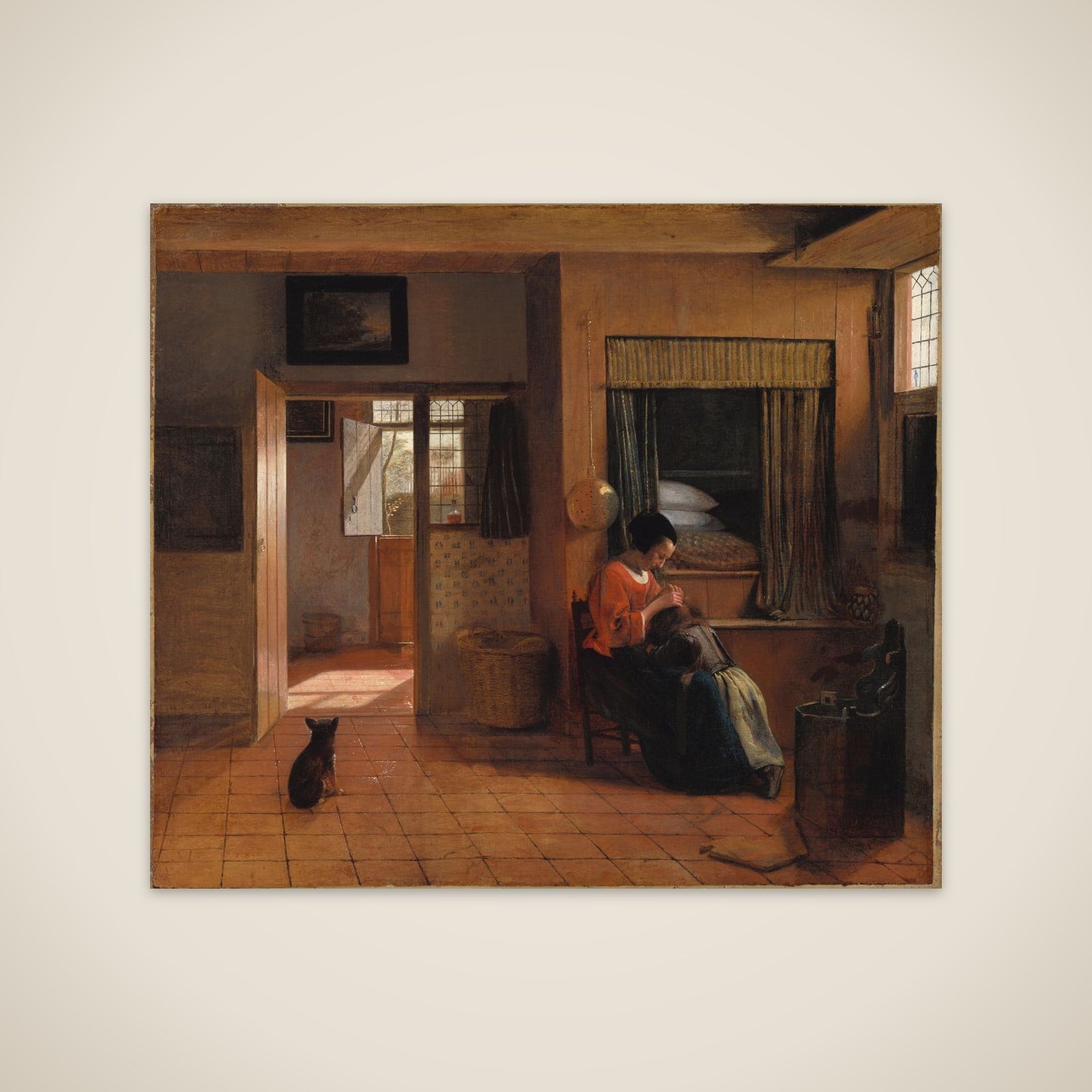 Interior with a Mother Delousing her Child's Hair, known as 'A Mother's Duty' unframed print