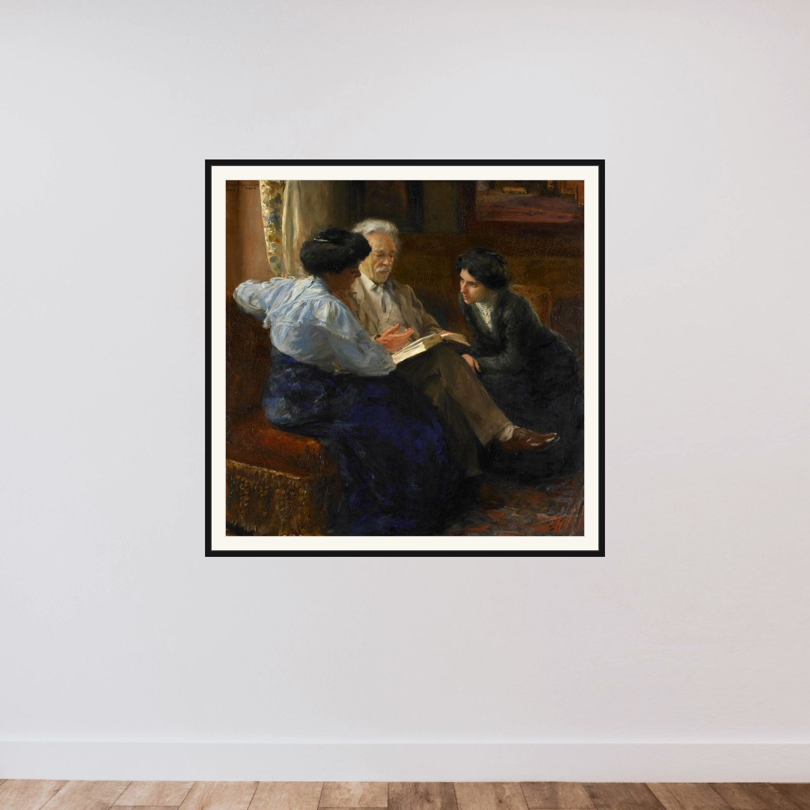 Alphons Marie Antoine Joseph Grandmont (1837-1909), the Artist's second husband, Tutoring two Italian Girls framed — shown to scale