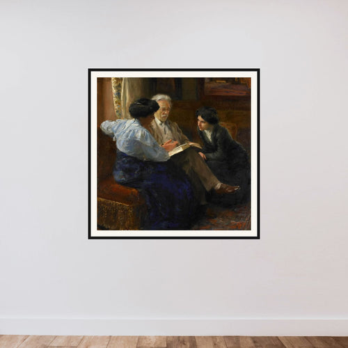 Alphons Marie Antoine Joseph Grandmont (1837-1909), the Artist's second husband, Tutoring two Italian Girls framed — shown to scale