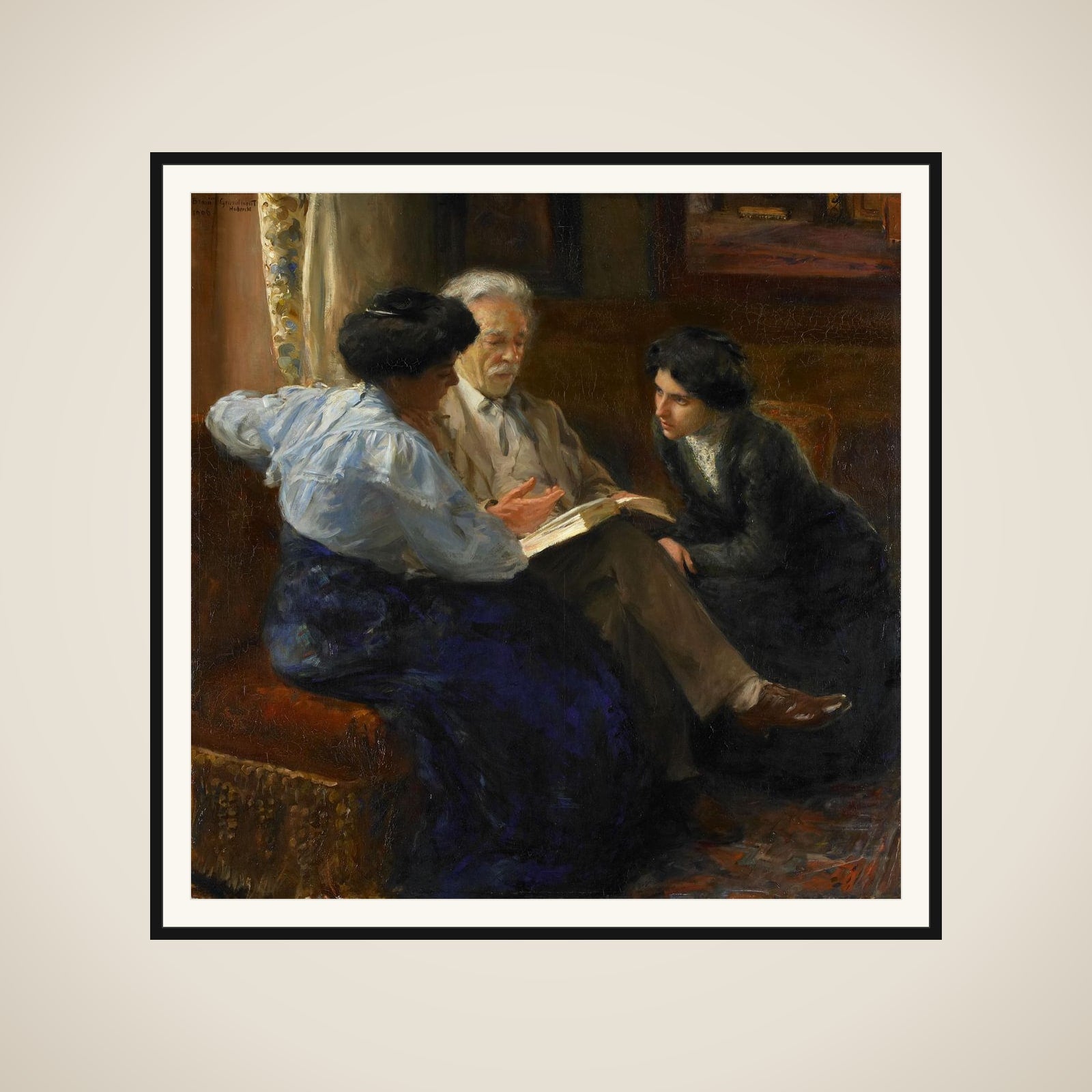 Alphons Marie Antoine Joseph Grandmont (1837-1909), the Artist's second husband, Tutoring two Italian Girls framed
