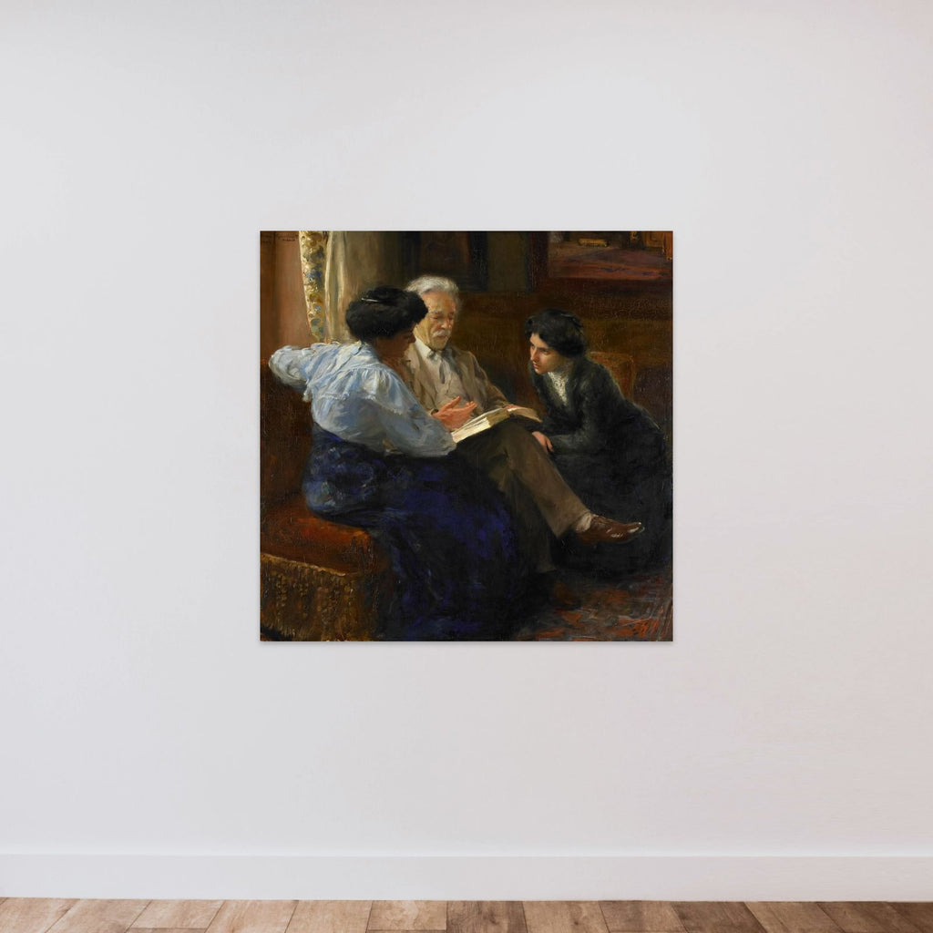 Alphons Marie Antoine Joseph Grandmont (1837-1909), the Artist's second husband, Tutoring two Italian Girls unframed — shown to scale