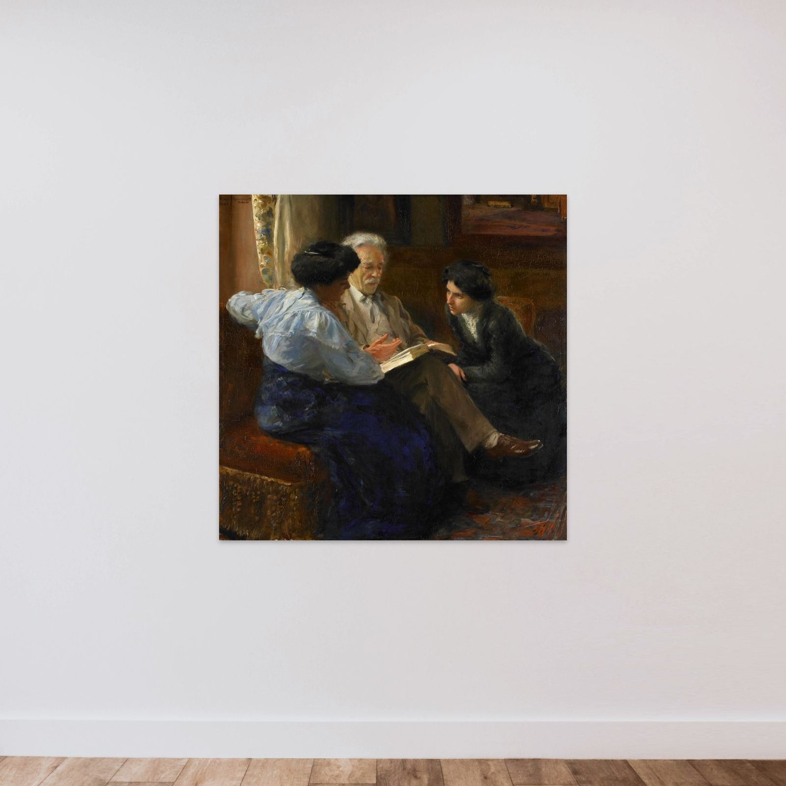 Alphons Marie Antoine Joseph Grandmont (1837-1909), the Artist's second husband, Tutoring two Italian Girls unframed — shown to scale