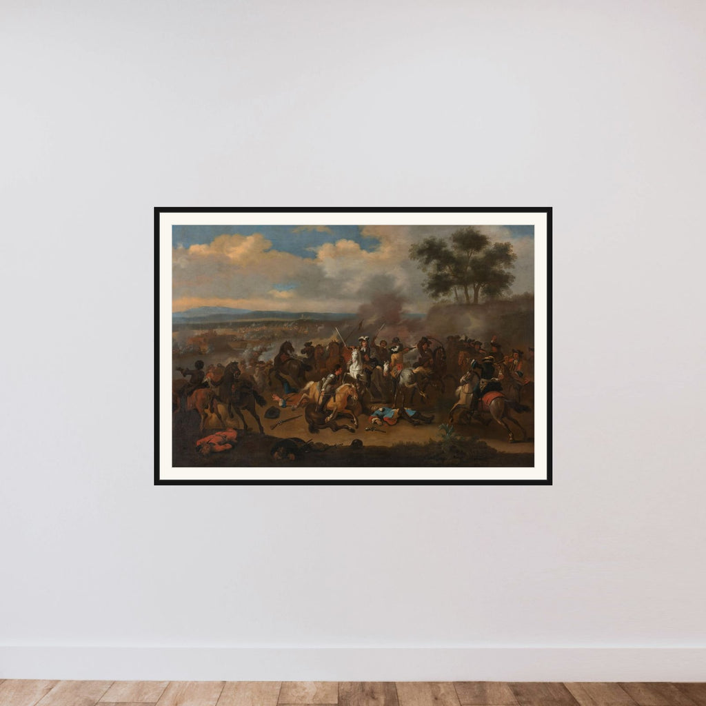 The Battle of the Boyne, Ireland, between Kings James II and William III, 12 July 1690 framed — shown to scale
