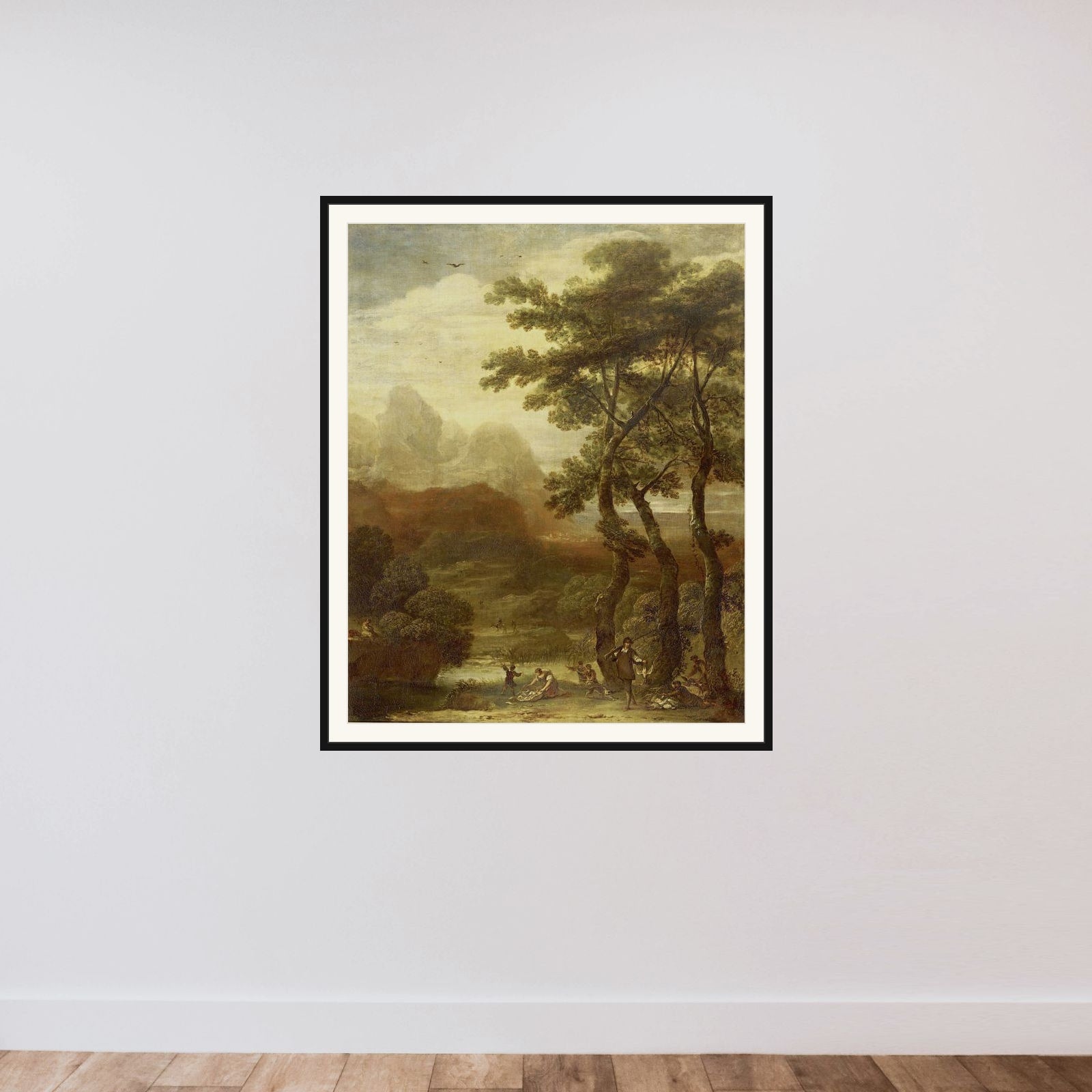Landscape with Hunters framed — shown to scale