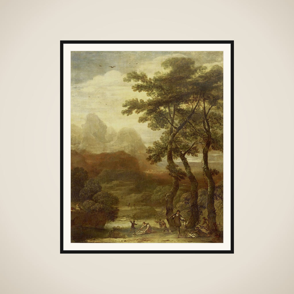 Landscape with Hunters framed