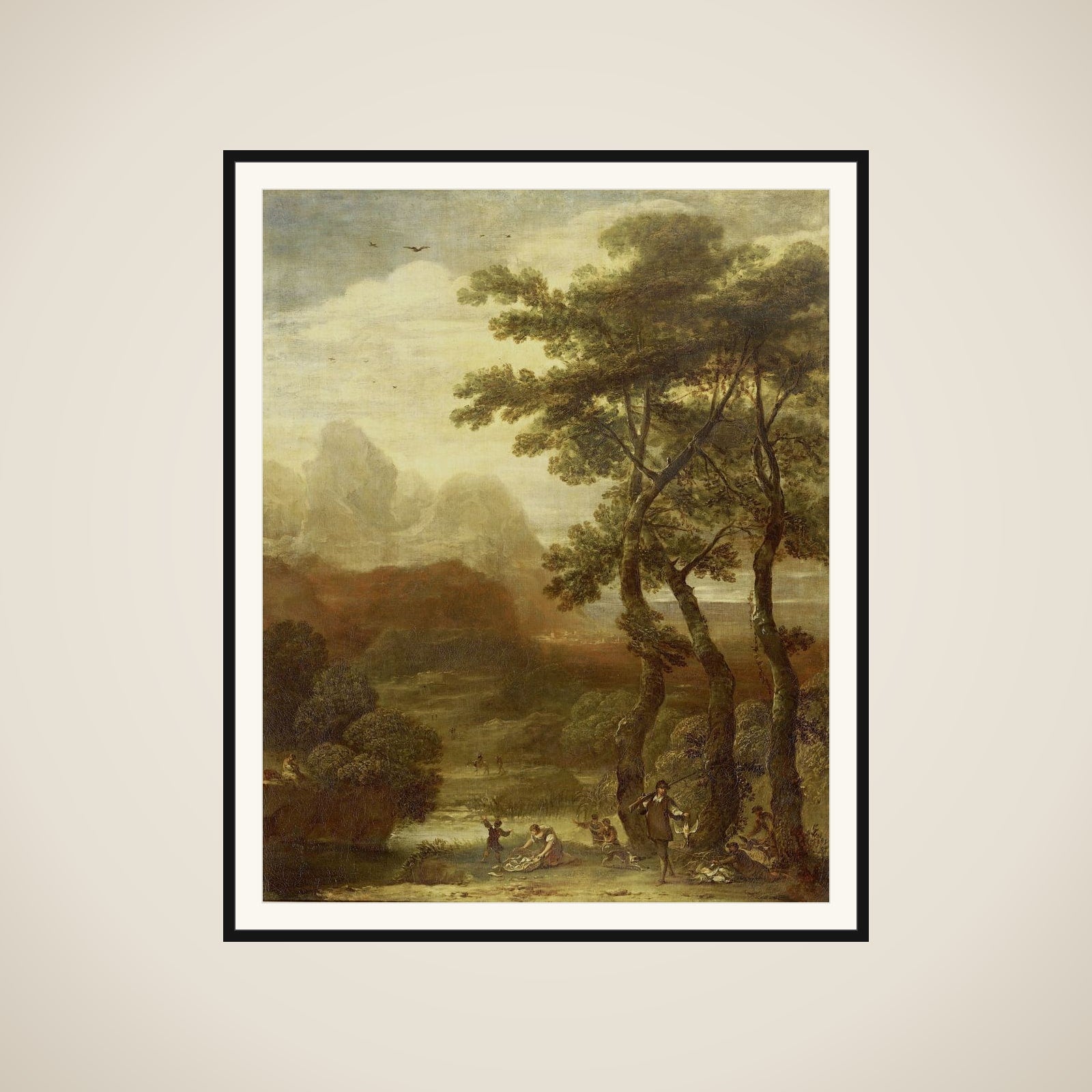 Landscape with Hunters framed