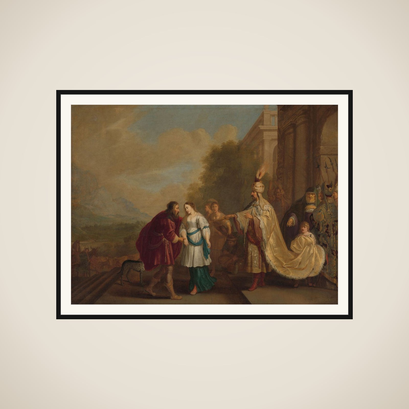 Abimelech, King of Gerar, gives Sarah back to Abraham framed