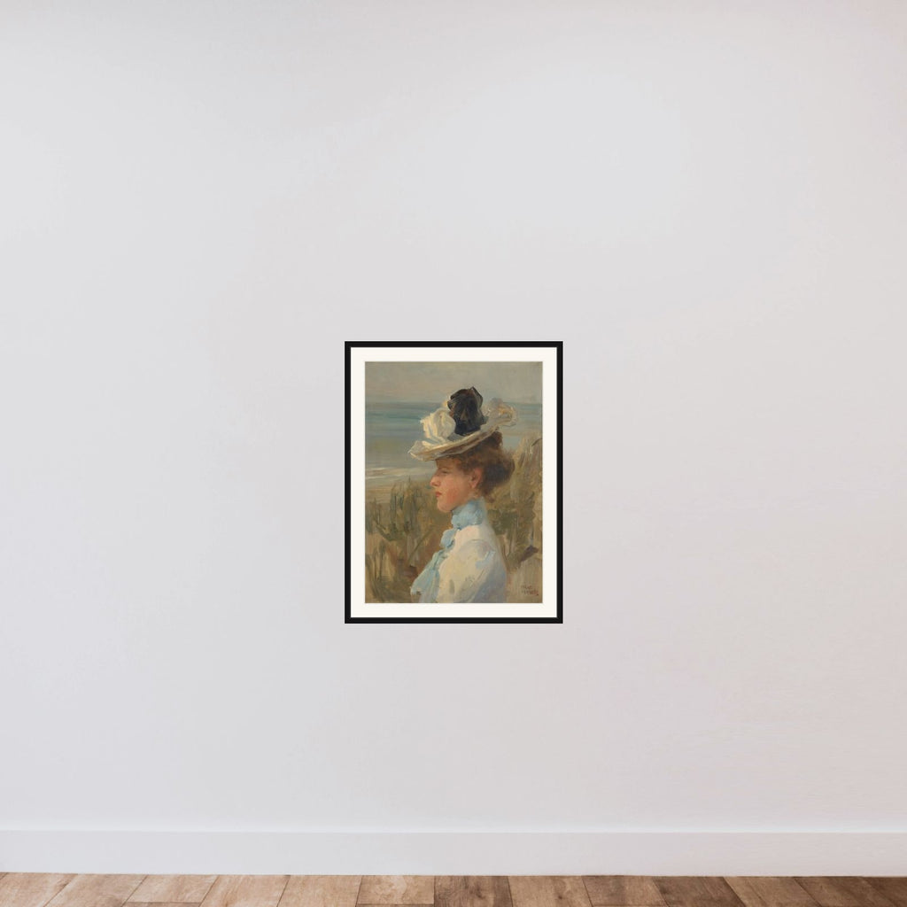 A Young Woman looking out over the Sea framed — shown to scale