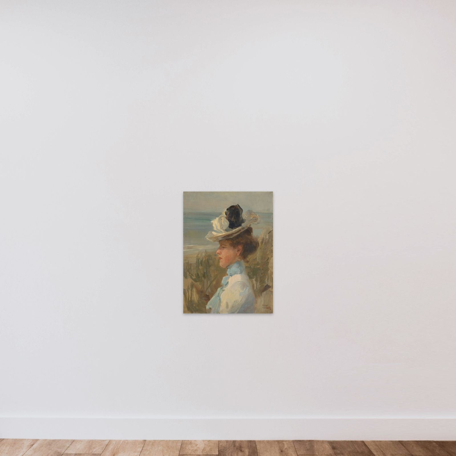 A Young Woman looking out over the Sea unframed — shown to scale