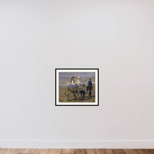 Boy and Girl on Donkeys framed — shown to scale