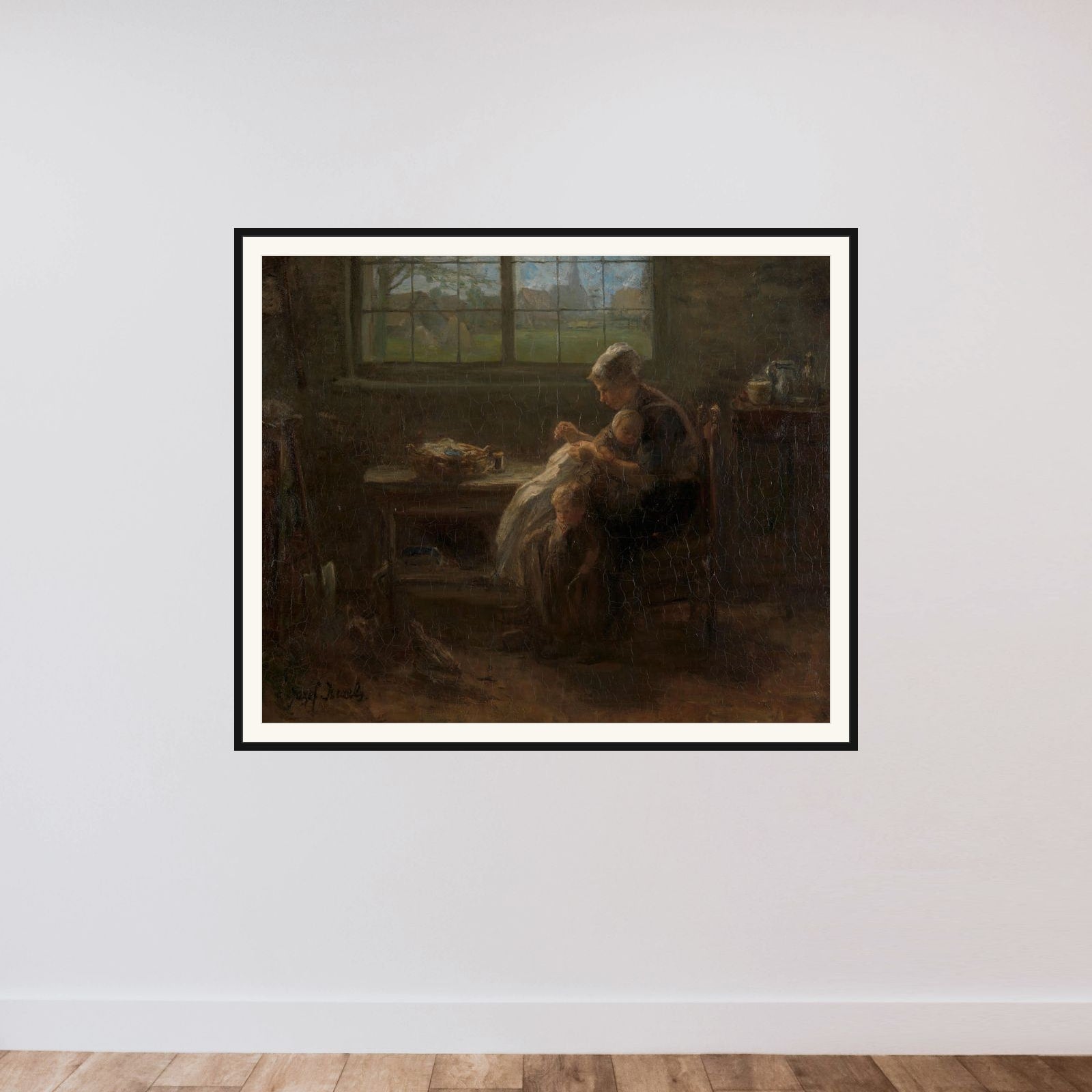 'The Joy of Motherhood' framed — shown to scale