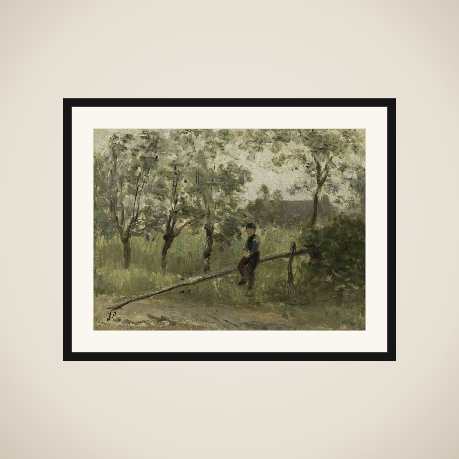 Country Boy on a Pole Barrier framed