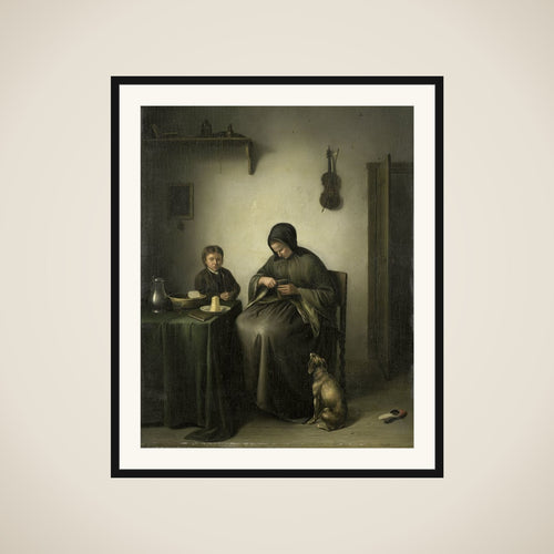 A Woman Slicing Bread framed
