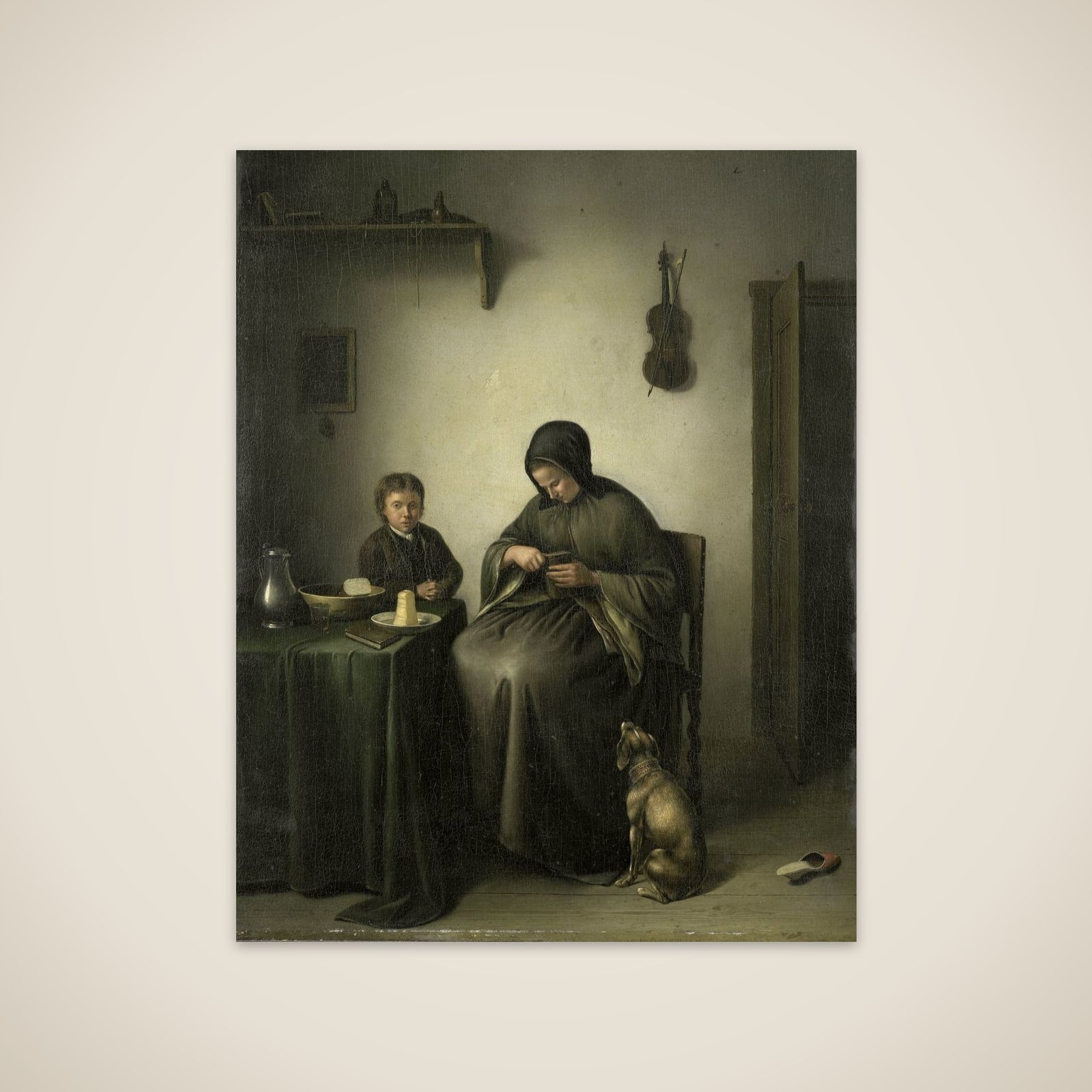 A Woman Slicing Bread unframed print