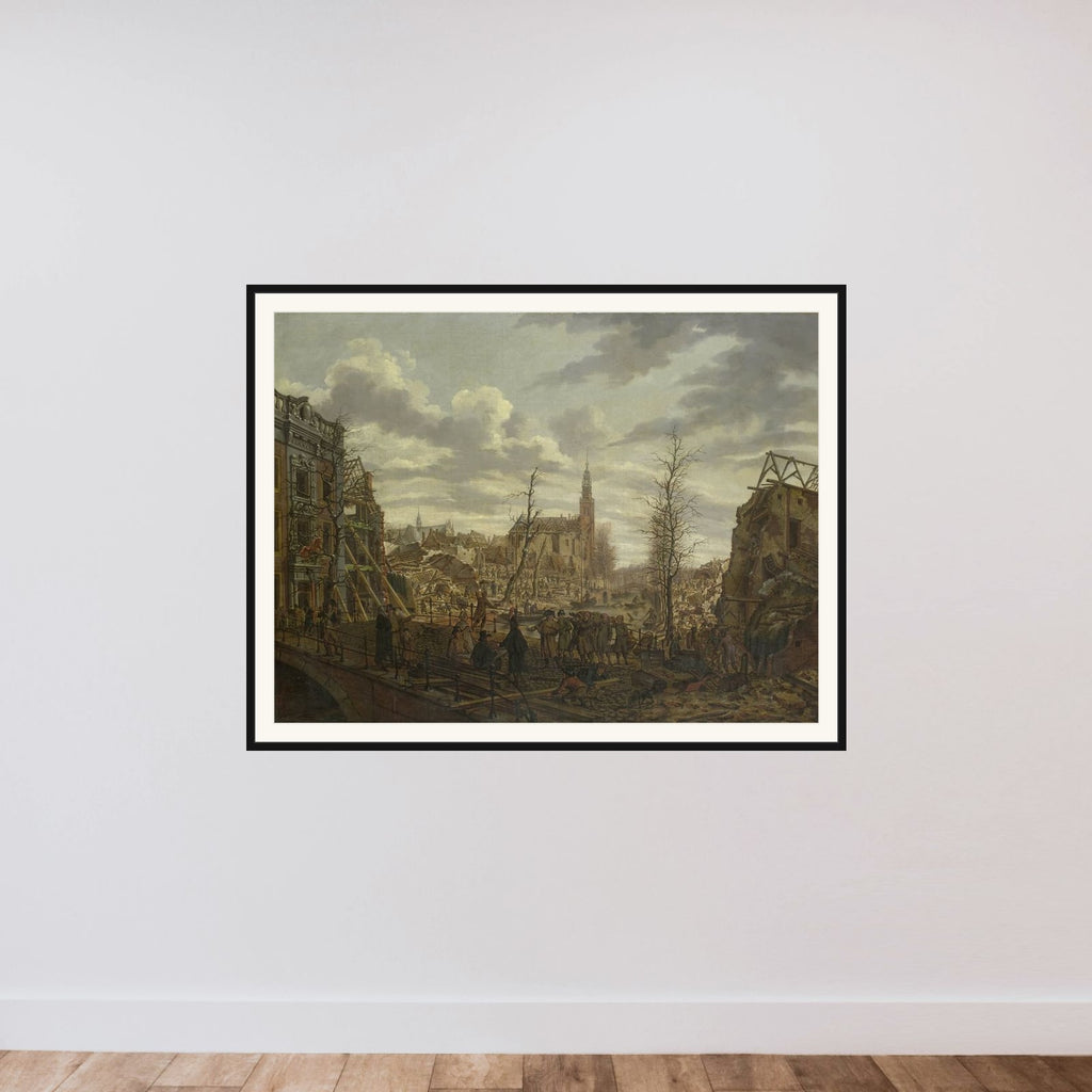 The Rapenburg, Leiden, three Days after the Explosion of a Powder Ship on 12 January 1807 framed — shown to scale