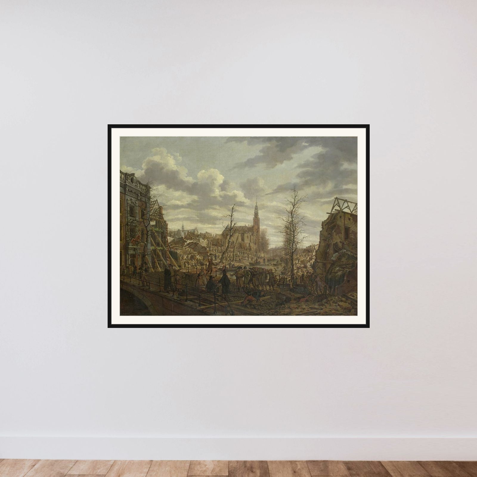 The Rapenburg, Leiden, three Days after the Explosion of a Powder Ship on 12 January 1807 framed — shown to scale