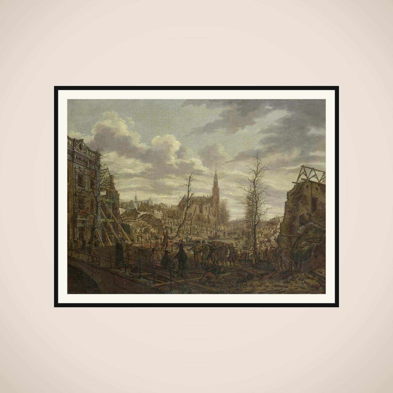 The Rapenburg, Leiden, three Days after the Explosion of a Powder Ship on 12 January 1807 framed