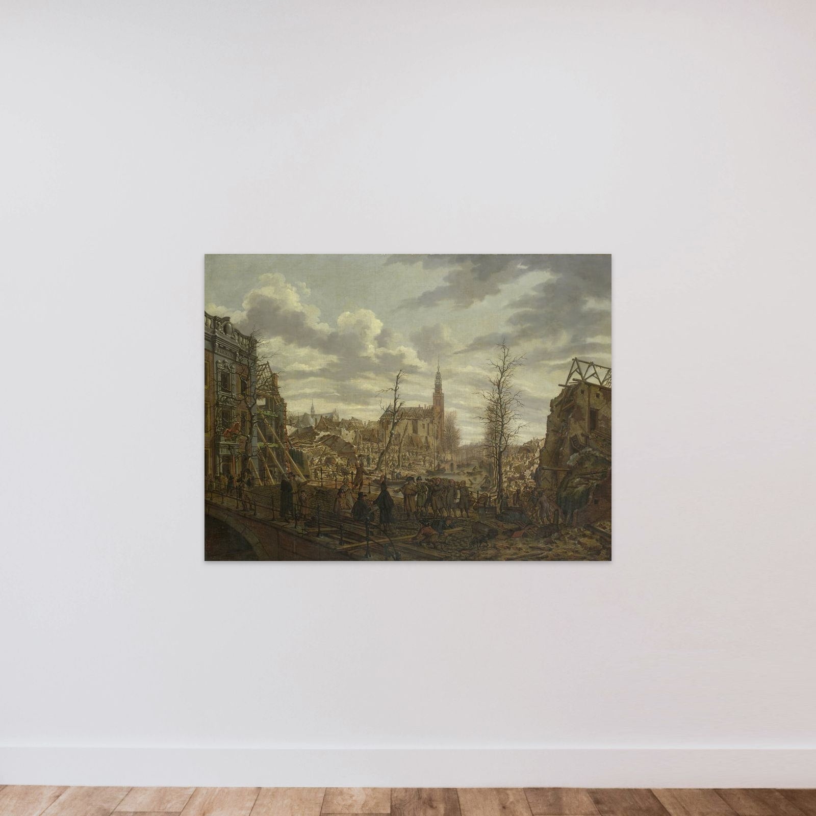 The Rapenburg, Leiden, three Days after the Explosion of a Powder Ship on 12 January 1807 unframed — shown to scale