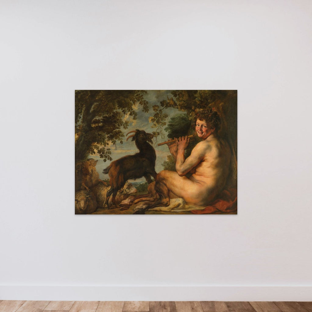 Pan Tending his Flock unframed — shown to scale