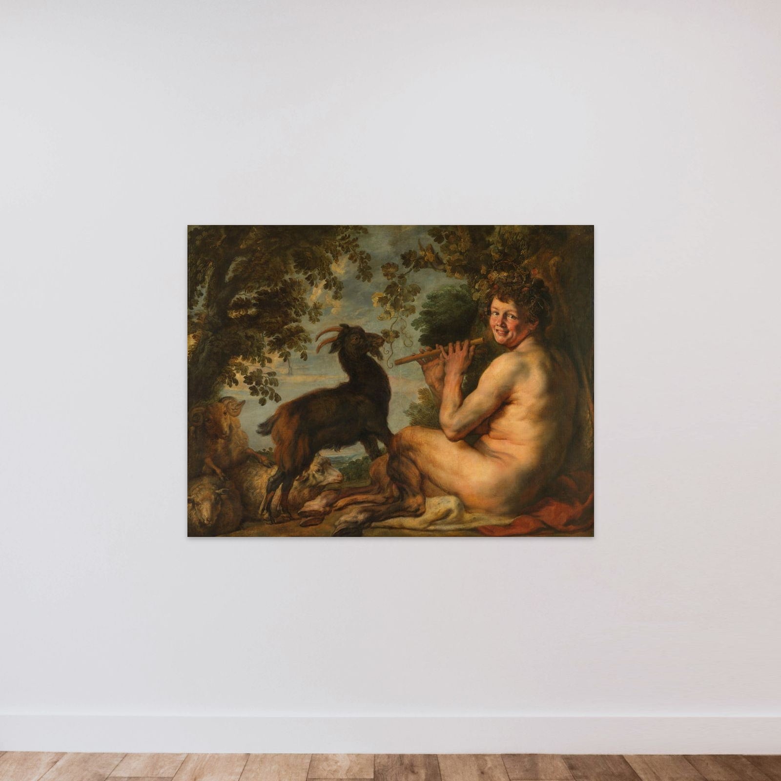 Pan Tending his Flock unframed — shown to scale