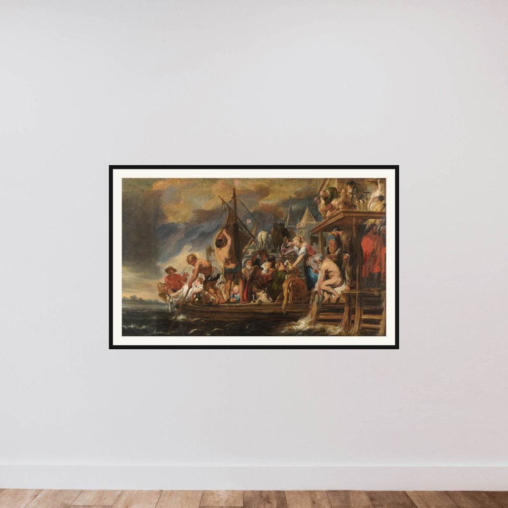 A Ferry Departs as St Peter Finds a Coin in the Mouth of a Fish framed — shown to scale