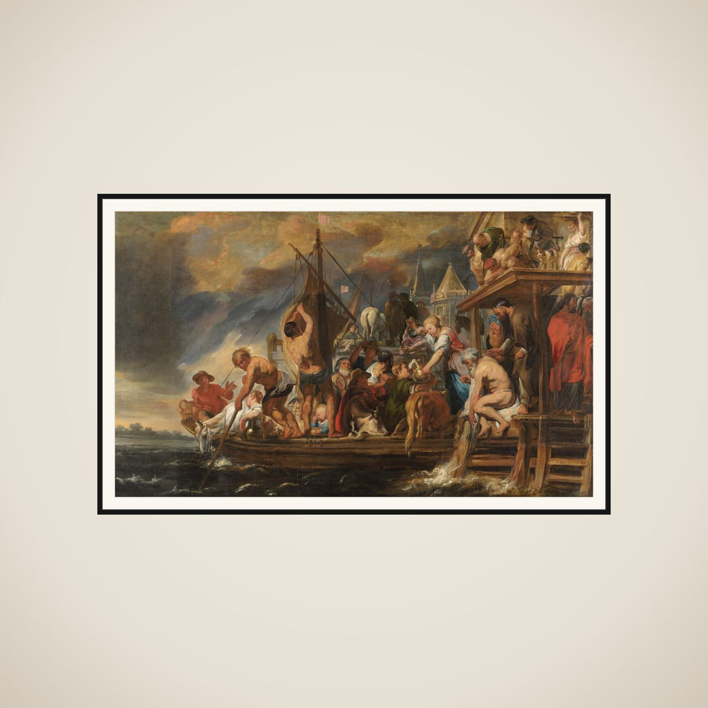 A Ferry Departs as St Peter Finds a Coin in the Mouth of a Fish framed