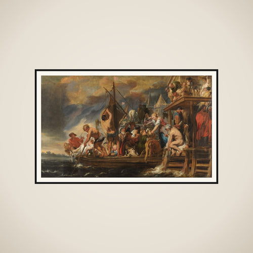 A Ferry Departs as St Peter Finds a Coin in the Mouth of a Fish framed