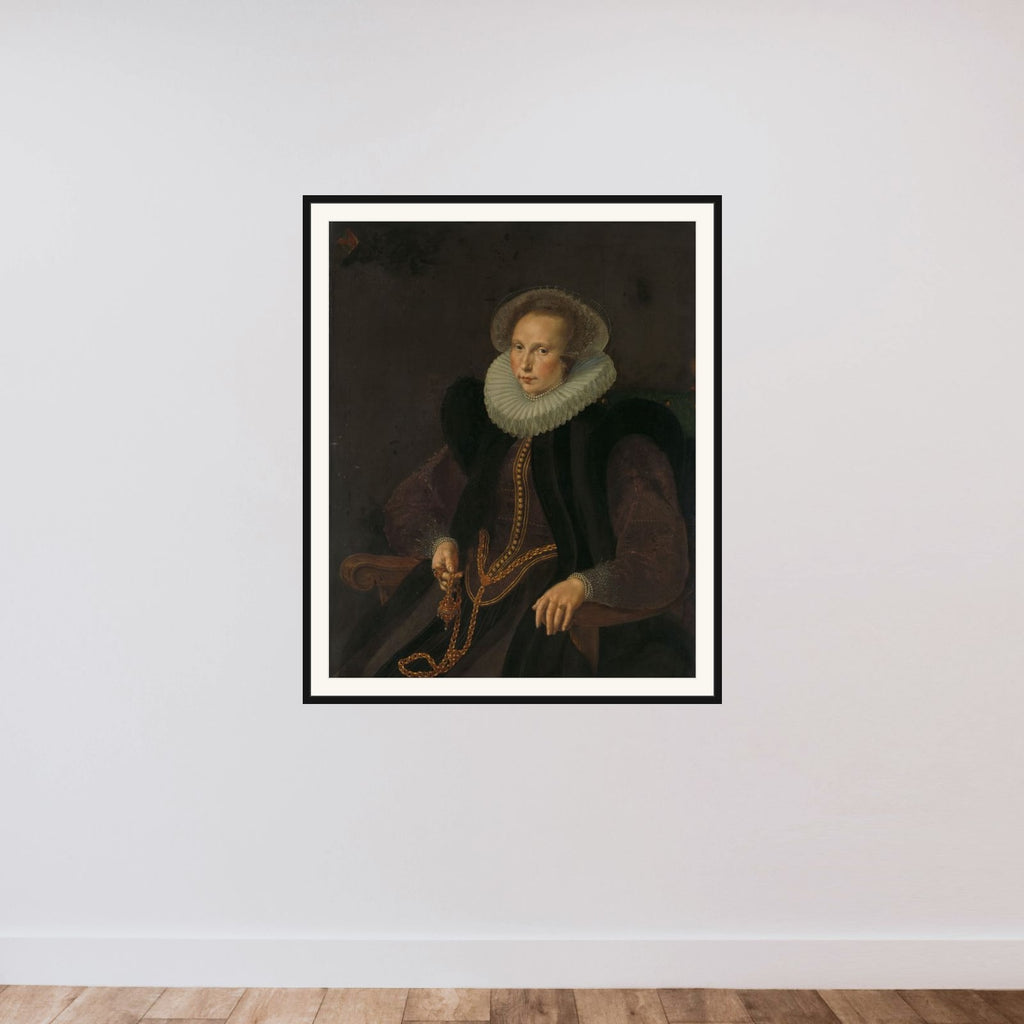 Griete Jacobsdr van Rhijn (1585-1652), Wife of Jacob Cornelisz Banjaert, called van Neck framed — shown to scale
