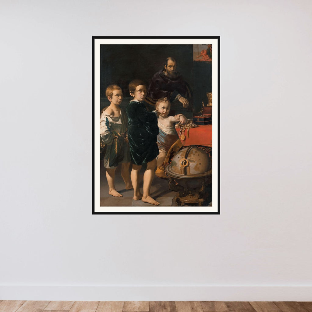 Portrait of Three Children and a Man framed — shown to scale