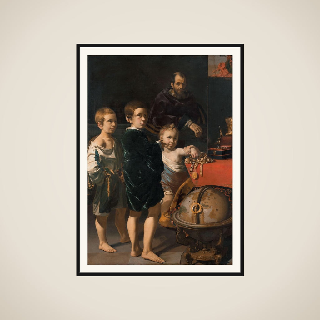 Portrait of Three Children and a Man framed