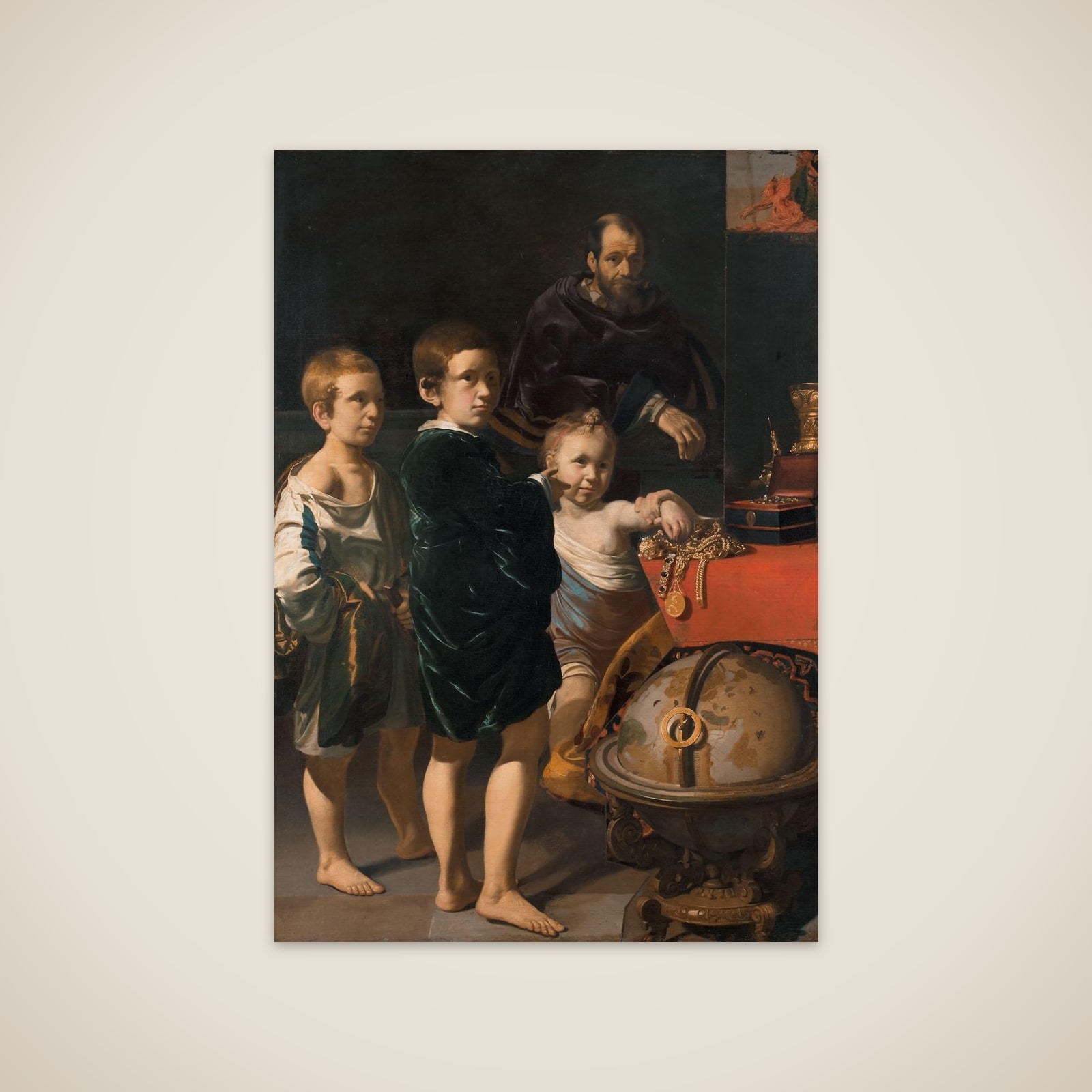 Portrait of Three Children and a Man unframed print