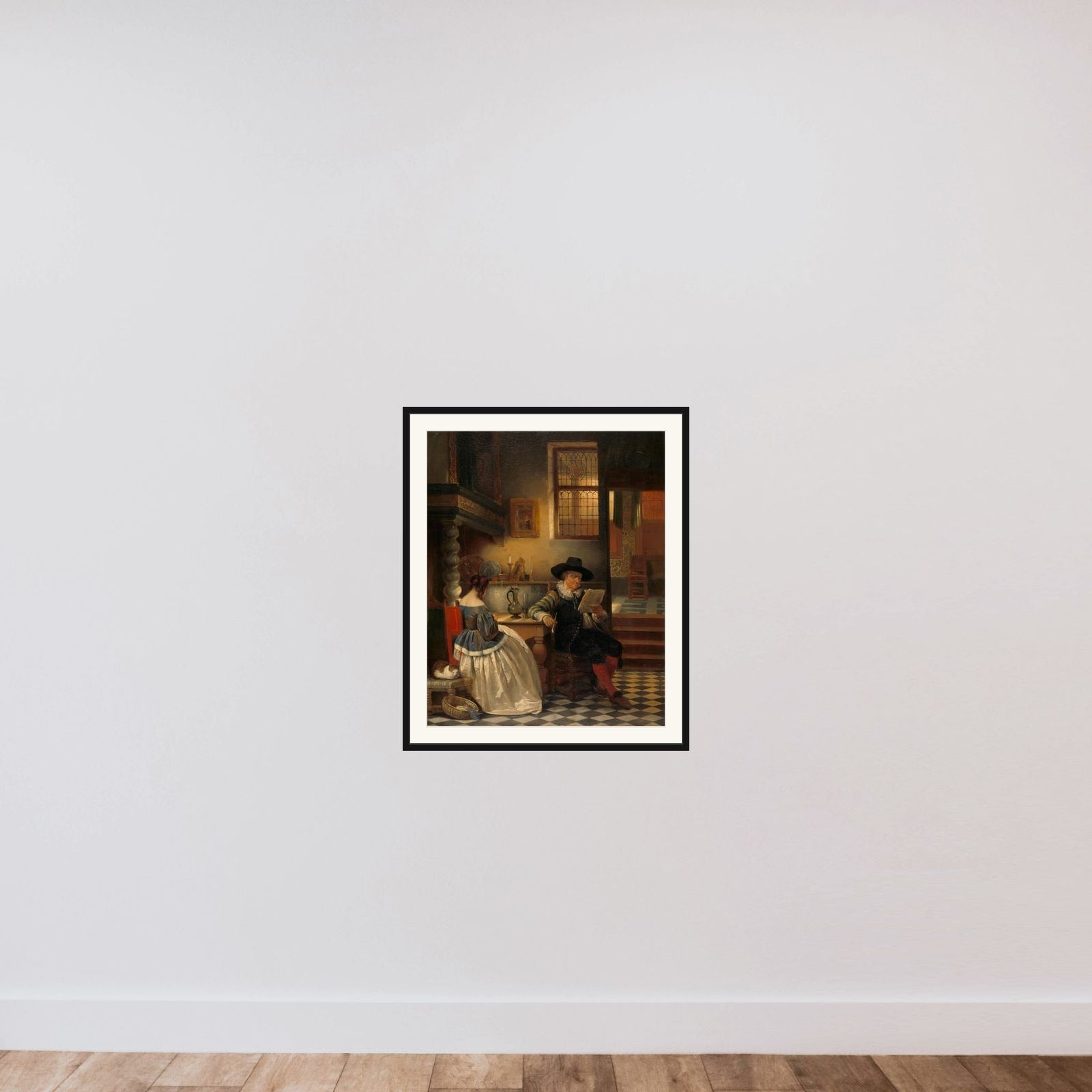 Seventeenth-century Interior framed — shown to scale