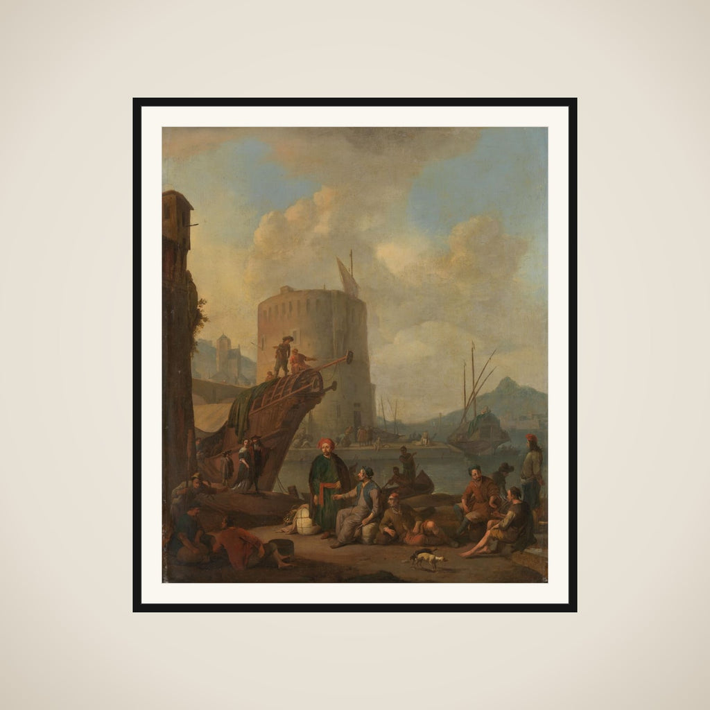 Italian Harbor with a Fortified Tower framed