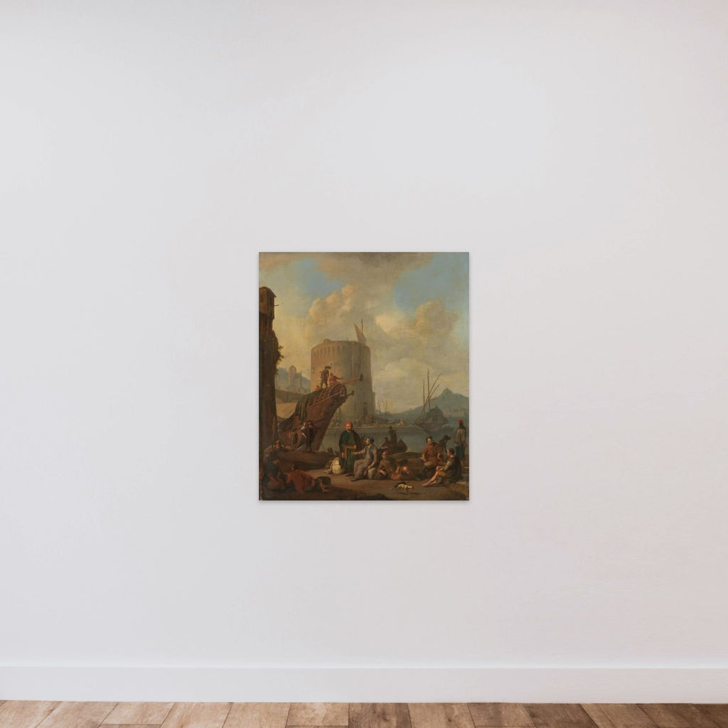 Italian Harbor with a Fortified Tower unframed — shown to scale