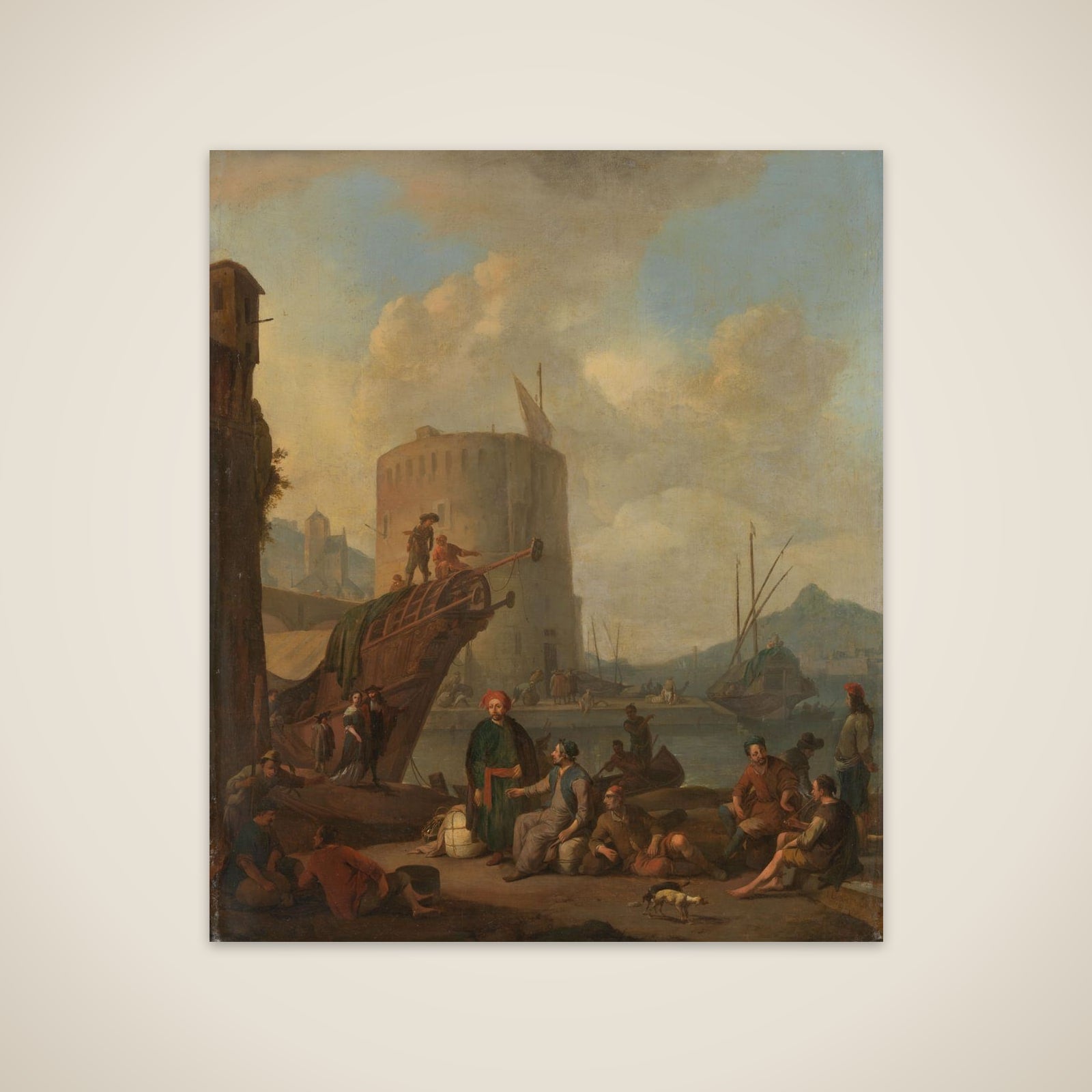 Italian Harbor with a Fortified Tower unframed print